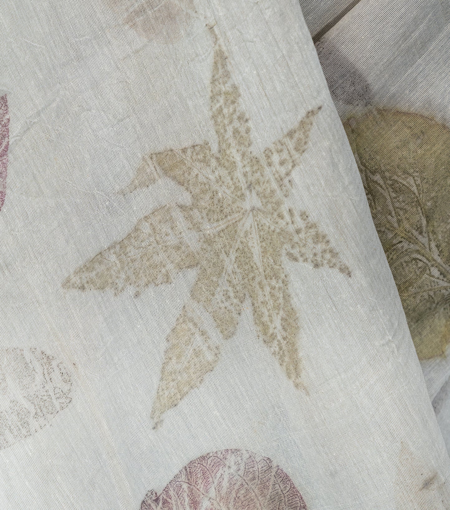 Teak Wood & Castor Leaves All Over Ash Grey Cotton Saree (Hand Dyed With Iron Ore)