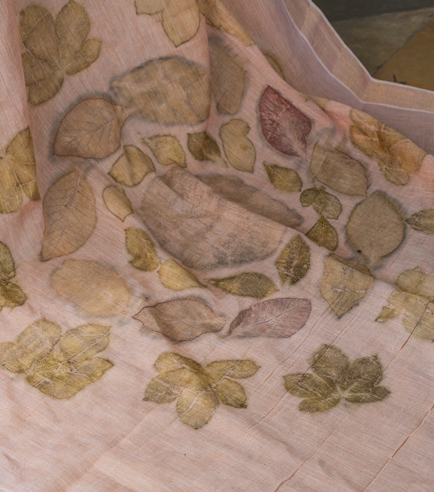 Auro Mandal Design Pallu with mix leaves Soft Flamingo Pink Cotton Saree (Hand Dyed With Manjeestha Roots)