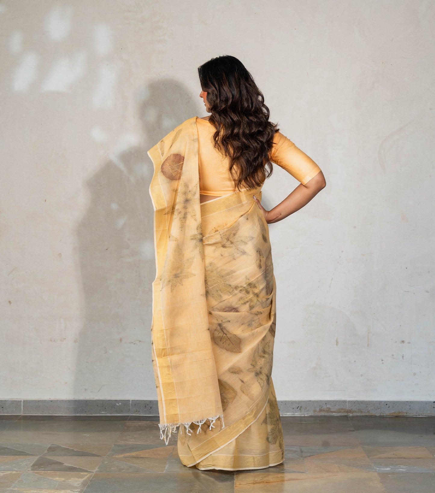 Castor Oil All Over Soft Pumpkin Cotton Saree (Hand Dyed With Turmeric)