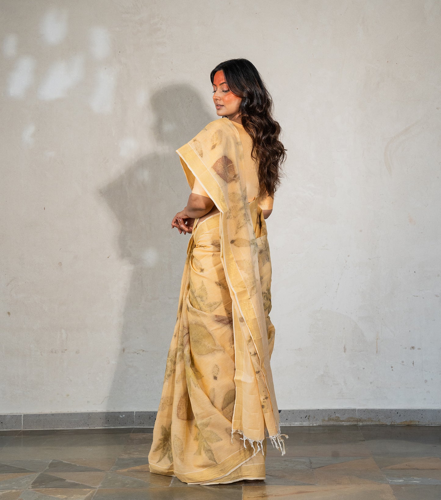 Castor Oil All Over Soft Pumpkin Cotton Saree (Hand Dyed With Turmeric)