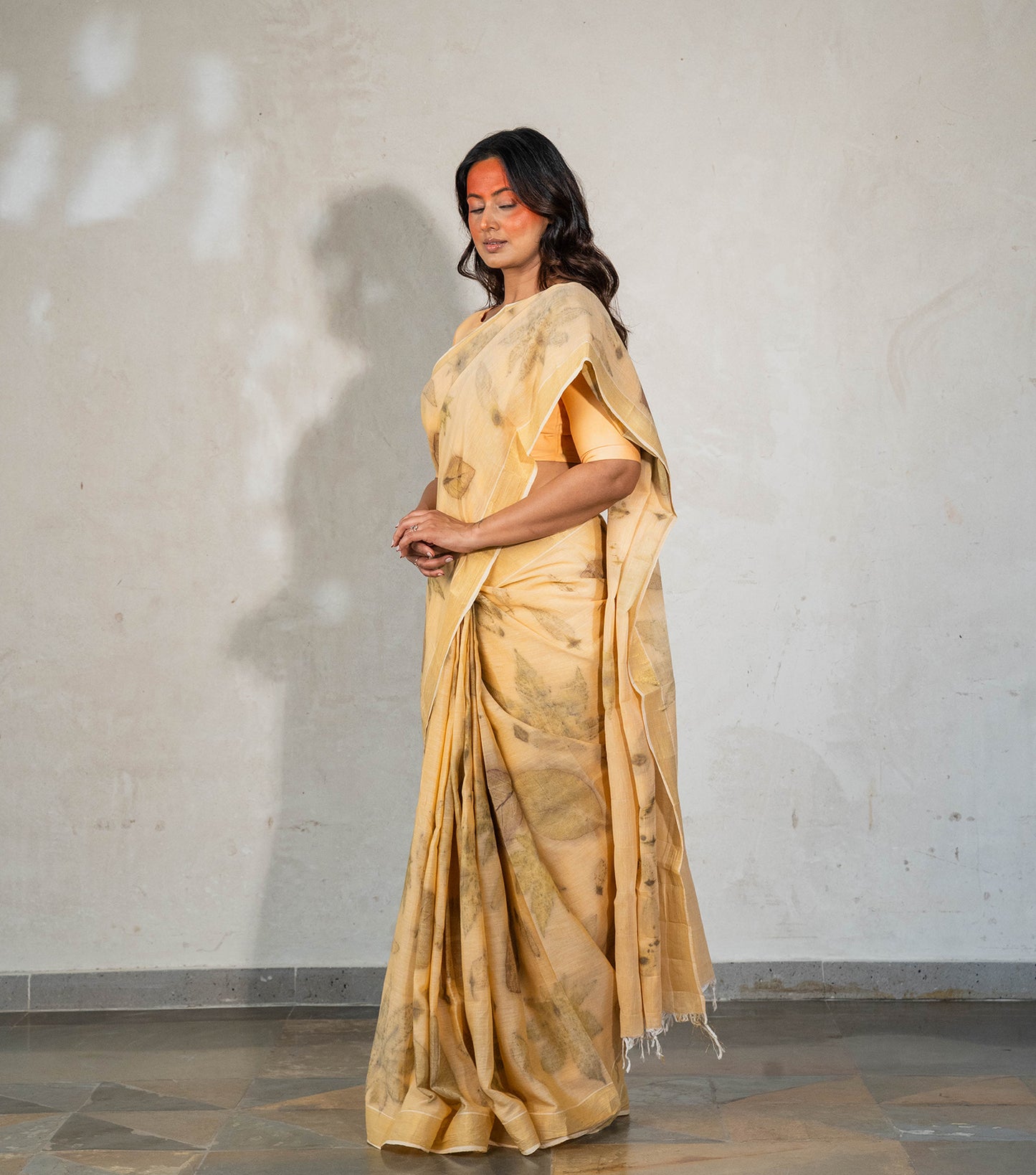 Castor Oil All Over Soft Pumpkin Cotton Saree (Hand Dyed With Turmeric)