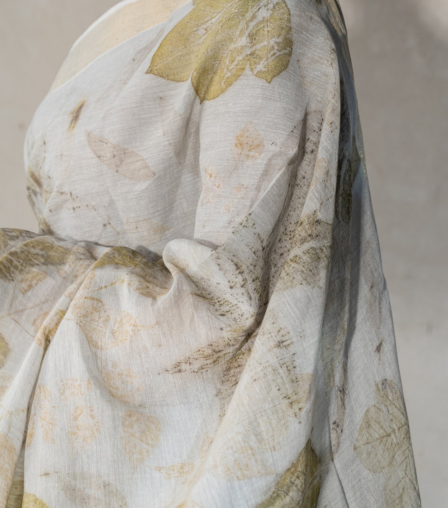 Mix Leaves All Over Ash Grey Cotton Saree (Hand Dyed With Iron Ore)