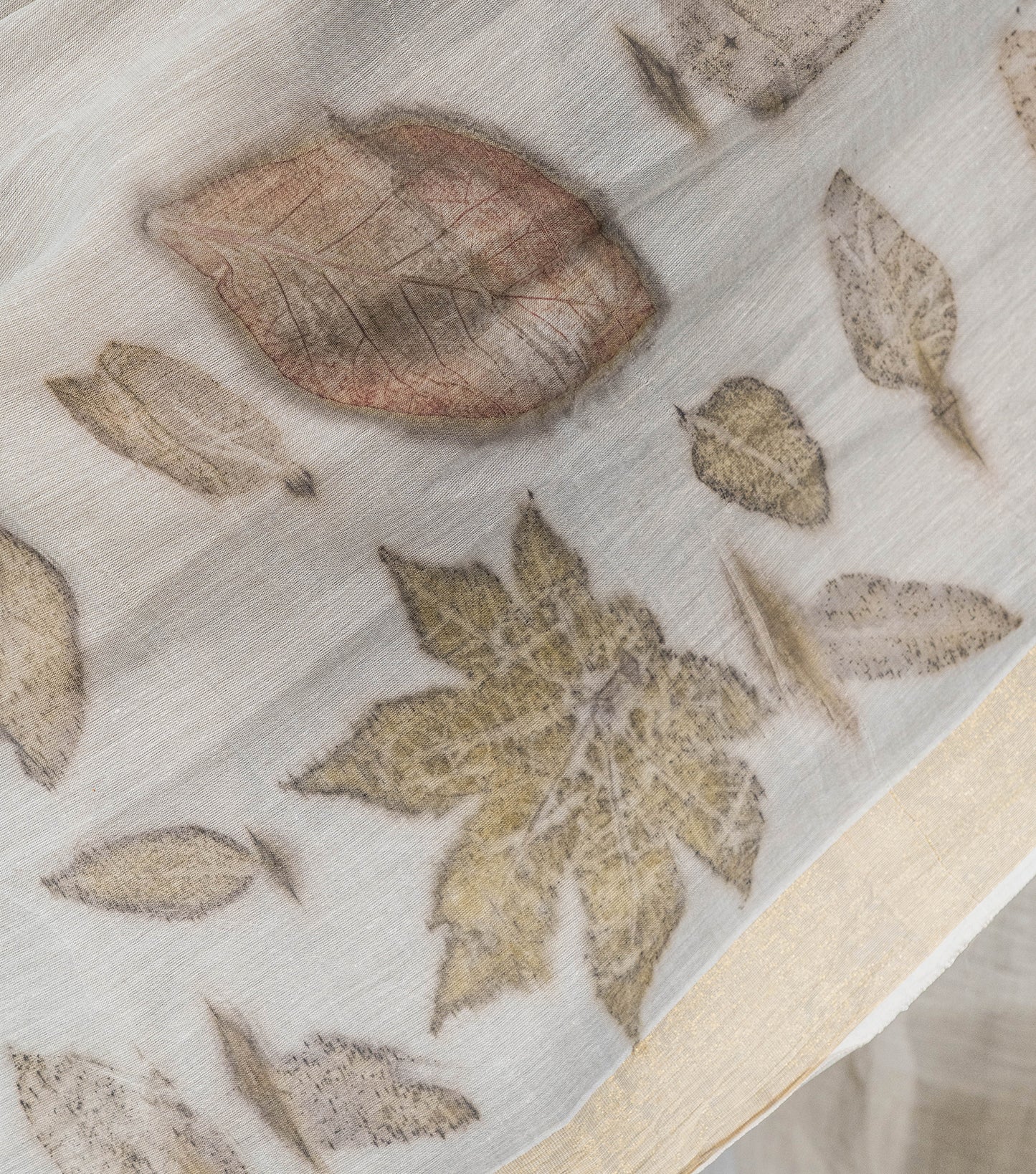 Castor & Teak Leaves Pallu with Boarder Ash Grey Cotton Saree (Hand Dyed With Iron Ore)