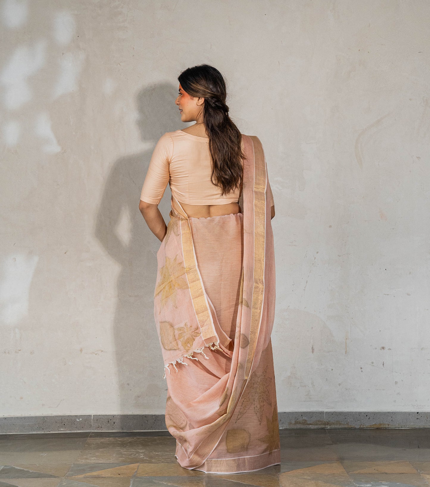 Castor & Teak Leaves Pallu with Boarder Soft Flamingo Pink Cotton Saree (Hand Dyed With Manjeestha Roots)