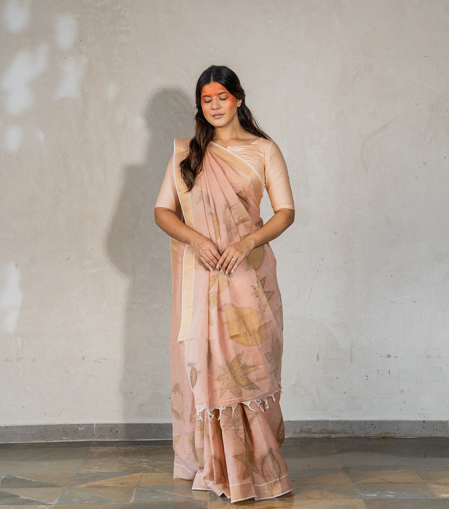 Castor & Teak Leaves Pallu with Boarder Soft Flamingo Pink Cotton Saree (Hand Dyed With Manjeestha Roots)