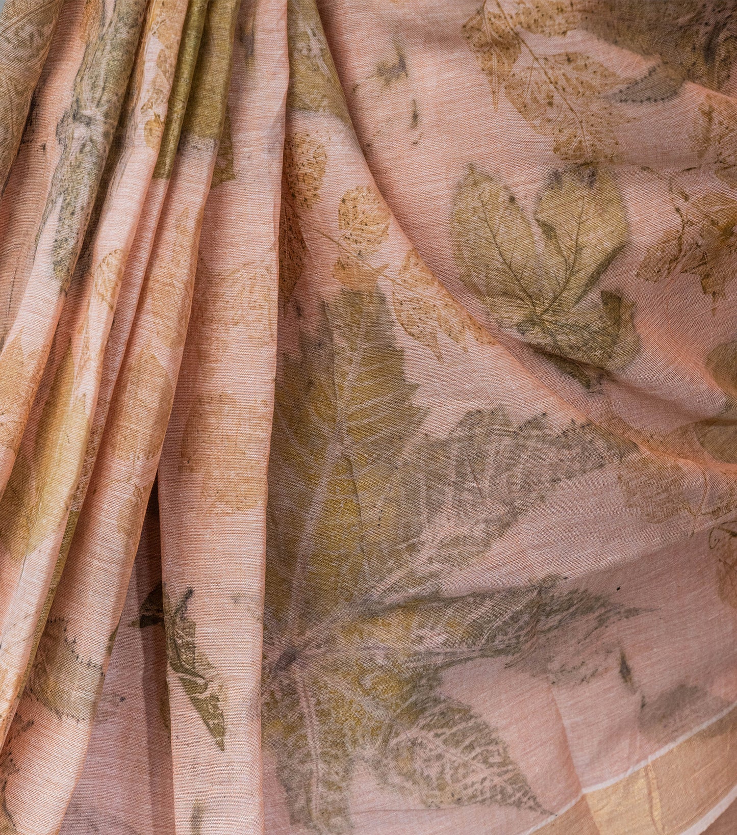 Mix Leaves All Over Soft Flamingo Pink Cotton Saree (Hand Dyed With Manjeestha Roots)
