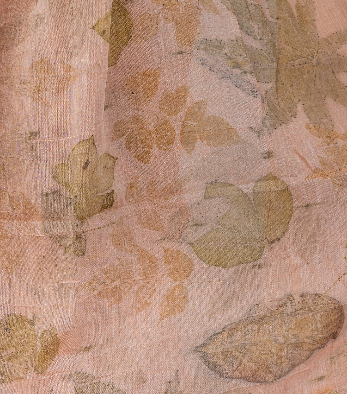 Mix Leaves All Over Soft Flamingo Pink Cotton Saree (Hand Dyed With Manjeestha Roots)