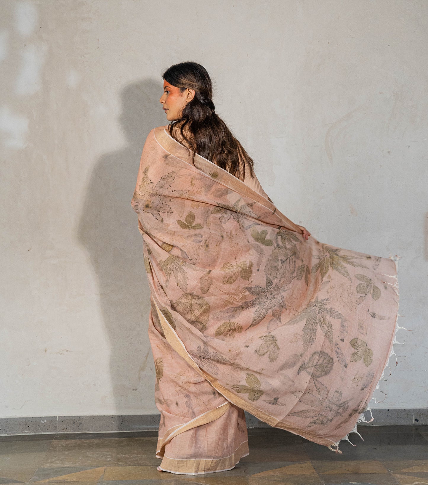 Guava & Castor Leaves All Over with Boarder Soft Flamingo Pink Cotton Saree (Hand Dyed With Manjeestha Roots)