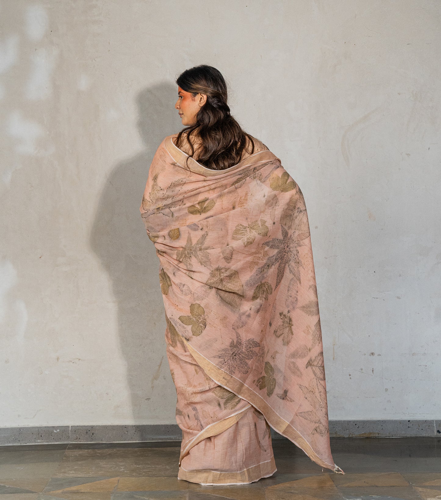 Guava & Castor Leaves All Over with Boarder Soft Flamingo Pink Cotton Saree (Hand Dyed With Manjeestha Roots)