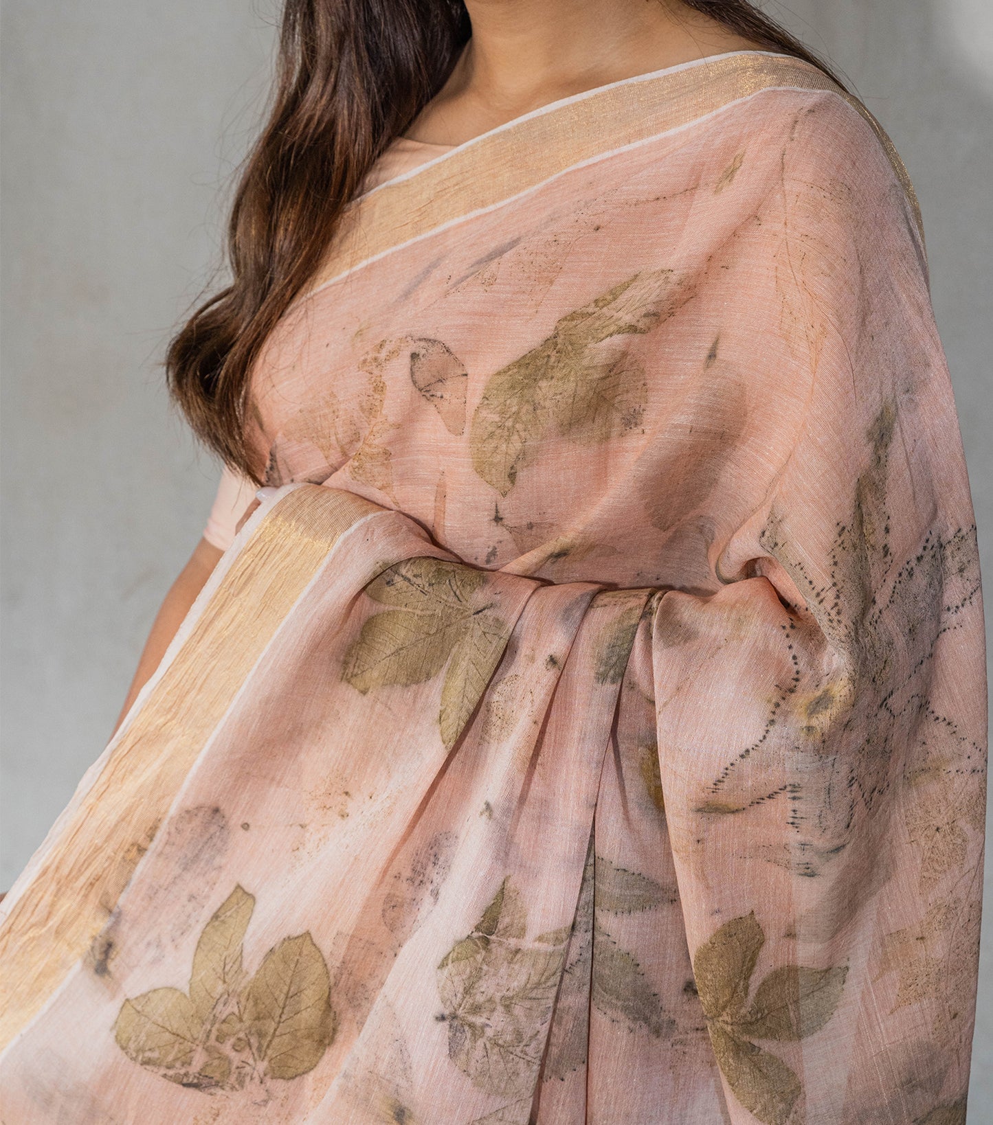 Guava & Castor Leaves All Over with Boarder Soft Flamingo Pink Cotton Saree (Hand Dyed With Manjeestha Roots)