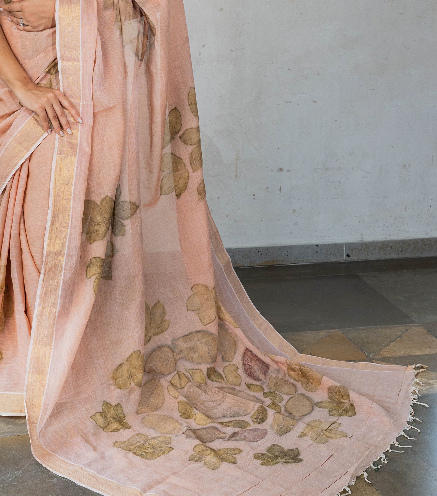 Auro Mandal Design Pallu with mix leaves Soft Flamingo Pink Cotton Saree (Hand Dyed With Manjeestha Roots)