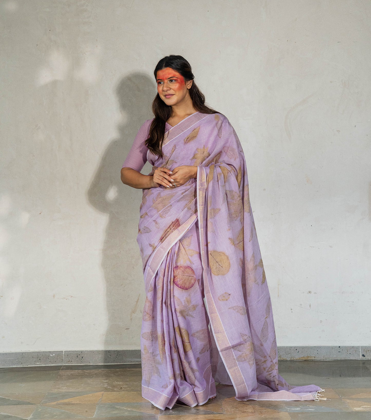 Eucalyptus leaves  Circle Design Soft Lilac Cotton Saree (Hand Dyed With Jamun Extract)