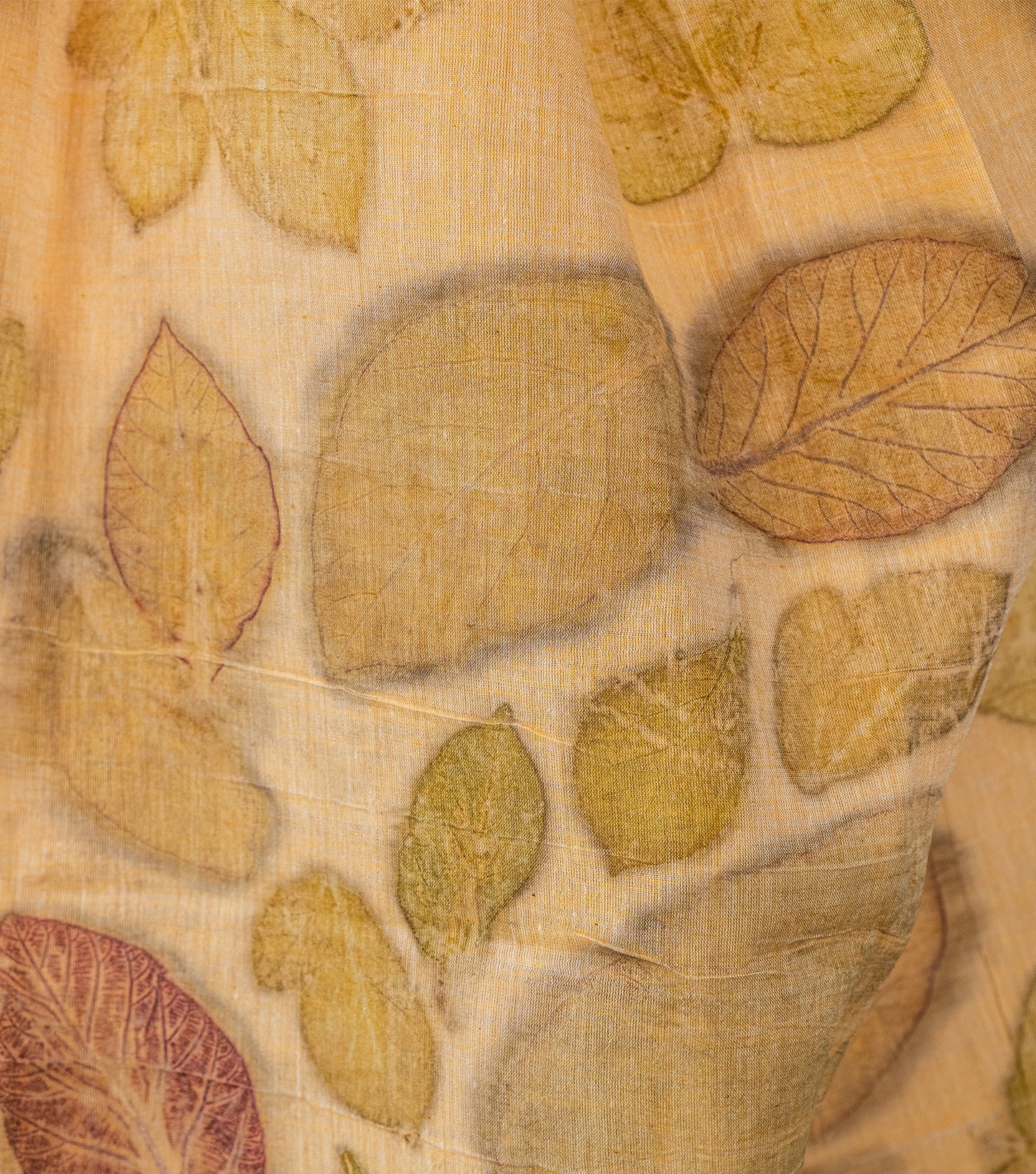 Auro Mandal Pallu Design with Jethroba leaves  Soft Pumpkin Cotton Saree (Hand Dyed With Turmeric)
