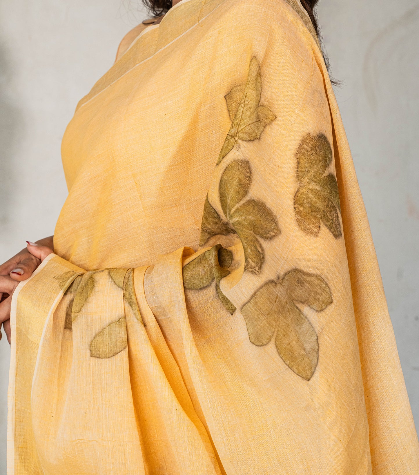 Auro Mandal Pallu Design with Jethroba leaves  Soft Pumpkin Cotton Saree (Hand Dyed With Turmeric)