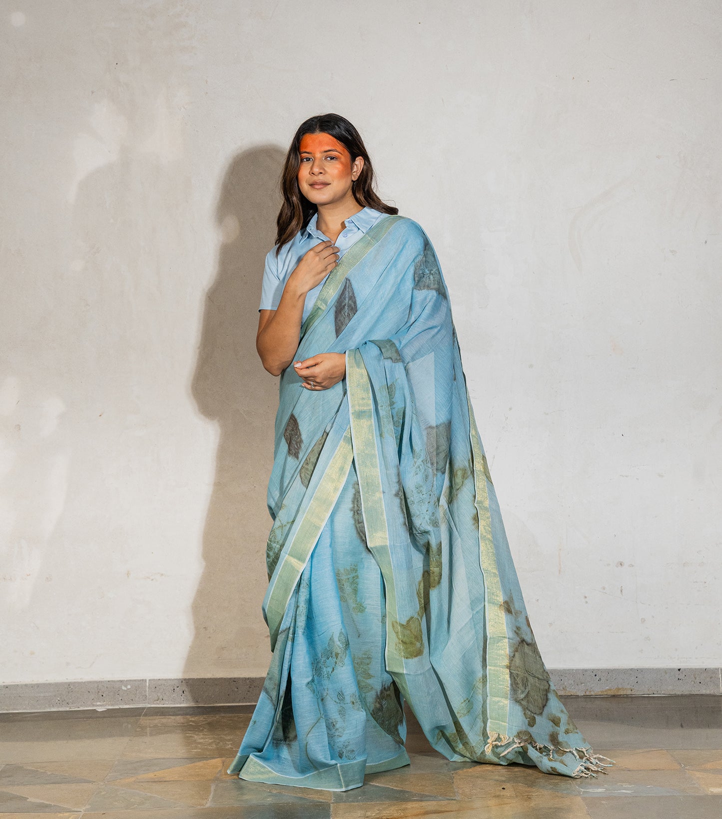Morni (Peacock) Design Pallu with mix leaves indigo Blue Cotton Saree (Hand Dyed With Liquid Extracts Of Indigo Leaves)