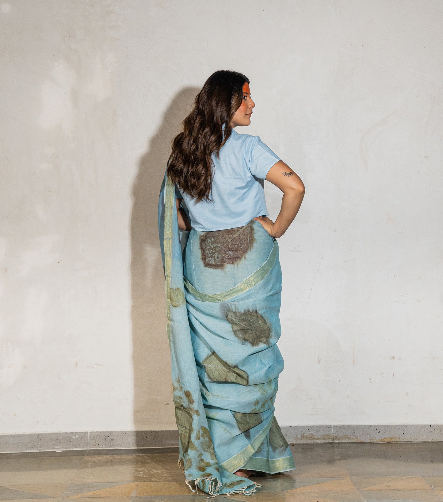 Morni (Peacock) Design Pallu with mix leaves indigo Blue Cotton Saree (Hand Dyed With Liquid Extracts Of Indigo Leaves)