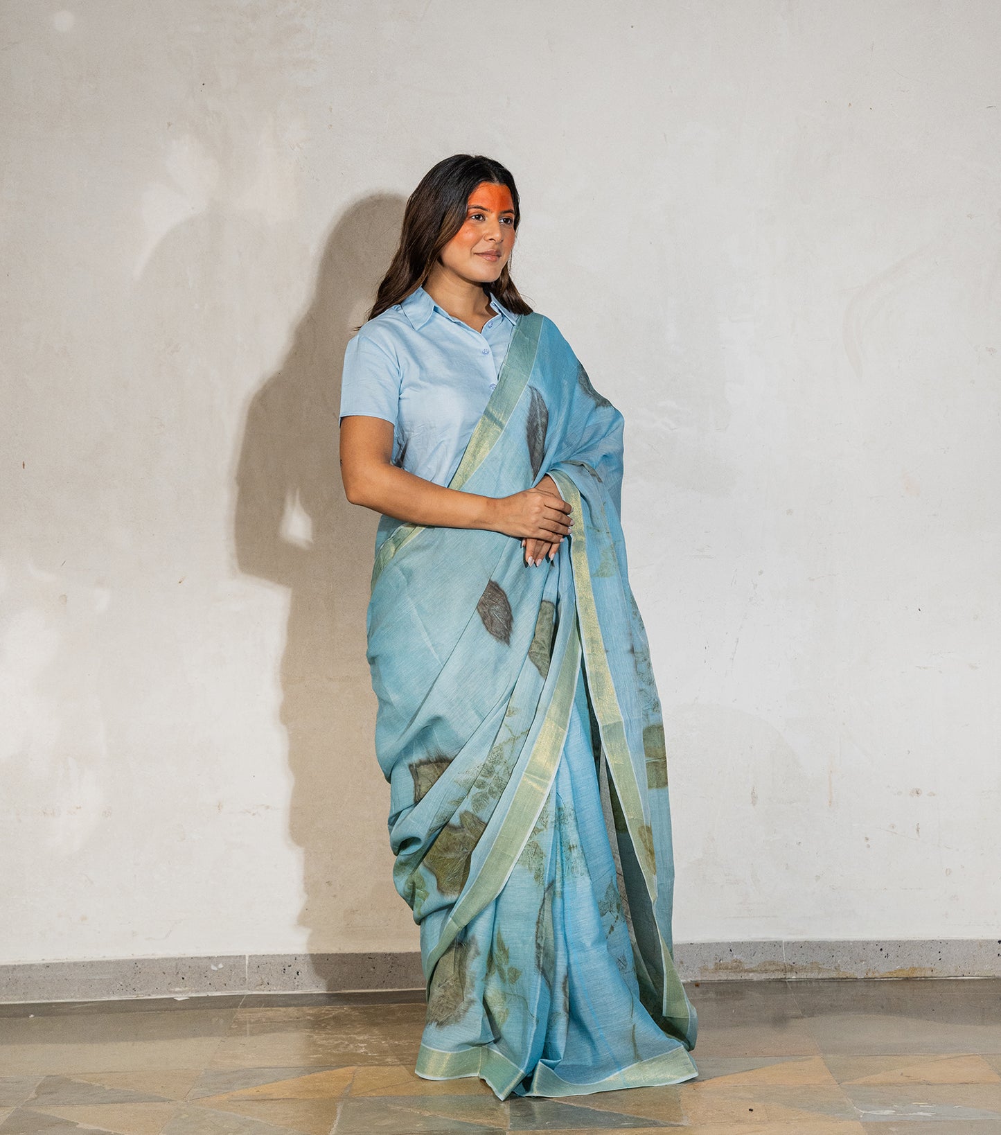 Morni (Peacock) Design Pallu with mix leaves indigo Blue Cotton Saree (Hand Dyed With Liquid Extracts Of Indigo Leaves)