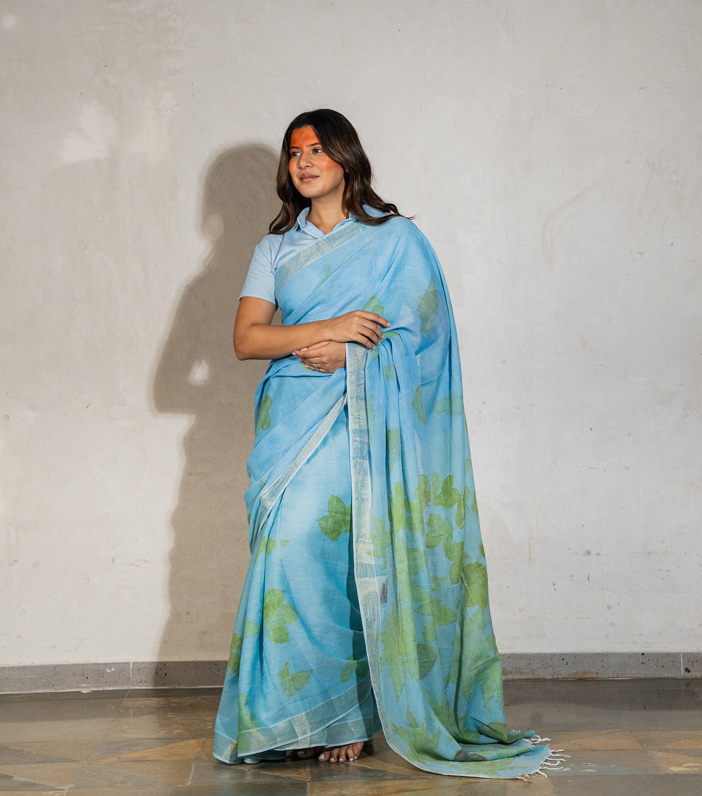 Auro Mandal Design Pallu with mix leaves indigo Blue Cotton Saree (Hand Dyed With Liquid Extracts Of Indigo Leaves)