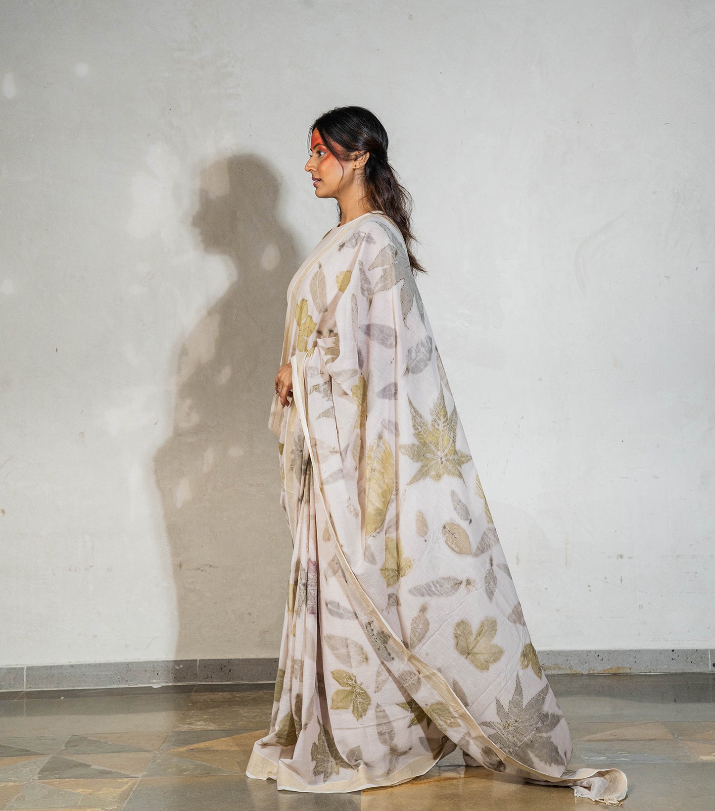 Mix Leaves All Over Milky Pink Cotton Saree (Hand Dyed With Harde Manjeestha Roots)
