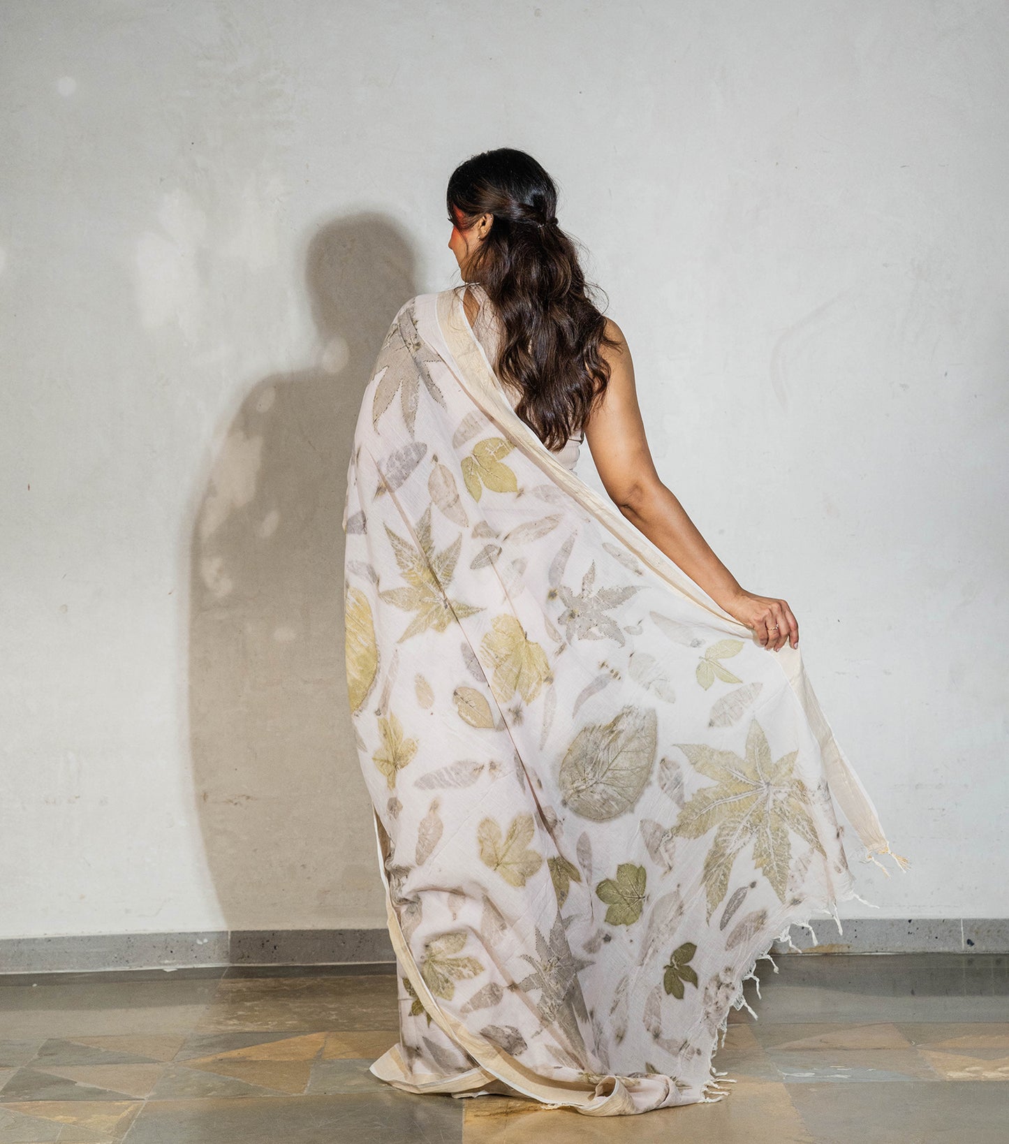 Mix Leaves All Over Milky Pink Cotton Saree (Hand Dyed With Harde Manjeestha Roots)