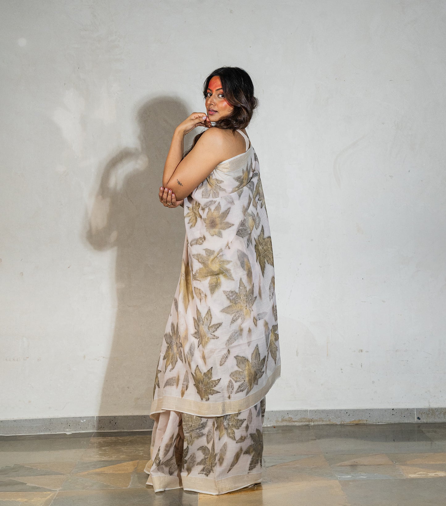 Castor oil Leaves Big Pallu Milky Pink Cotton Saree (Hand Dyed With Manjeestha Roots)