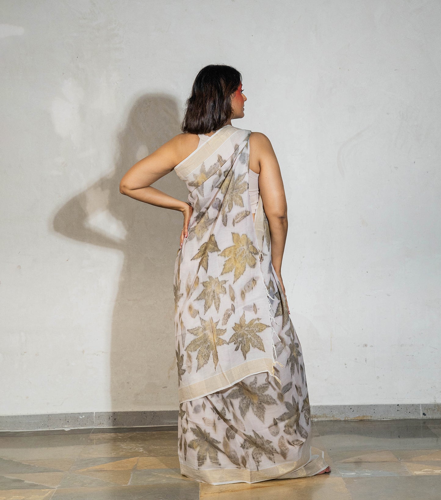 Castor oil Leaves Big Pallu Milky Pink Cotton Saree (Hand Dyed With Manjeestha Roots)