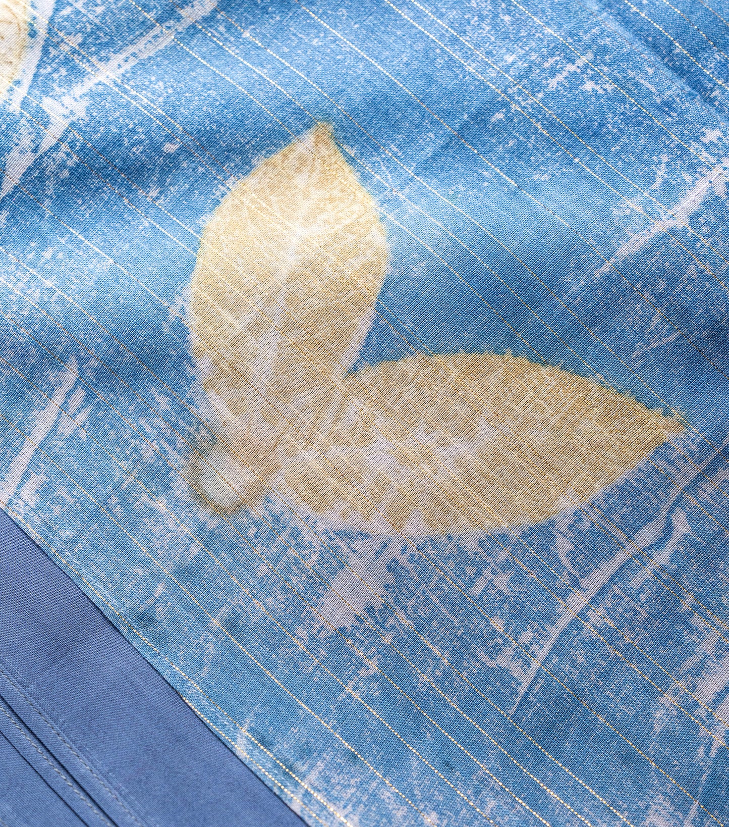 Guava Leaves Half Printed & Half Plain Design Denim Blue Modal Saree ( Hand Dyed With Indigo Powder & Manjeestha Roots)
