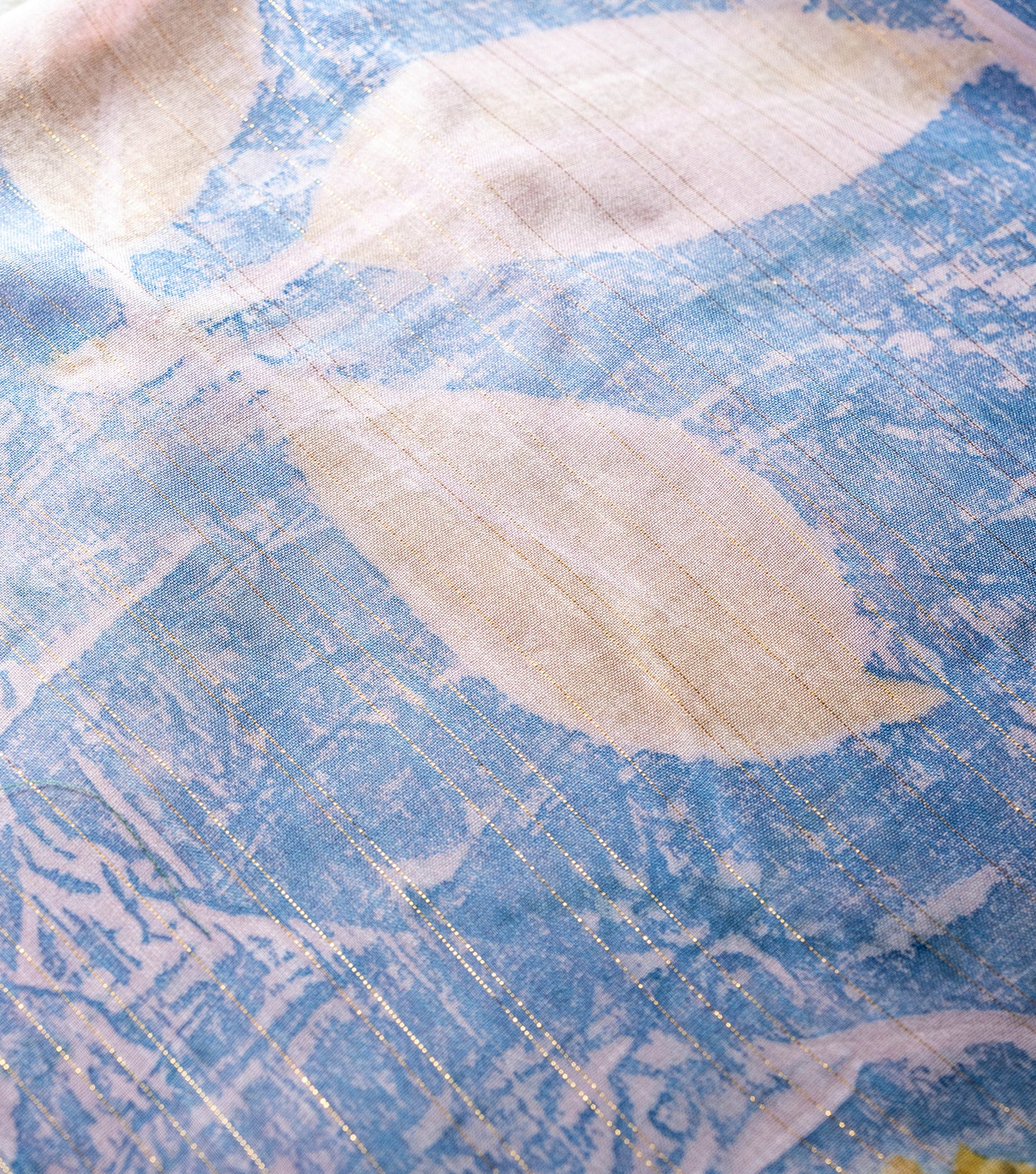 Guava Leaves Half Printed & Half Plain Design Cotton Candy Pink Modal Saree ( Hand Dyed With Indigo Powder & Manjeestha Roots)