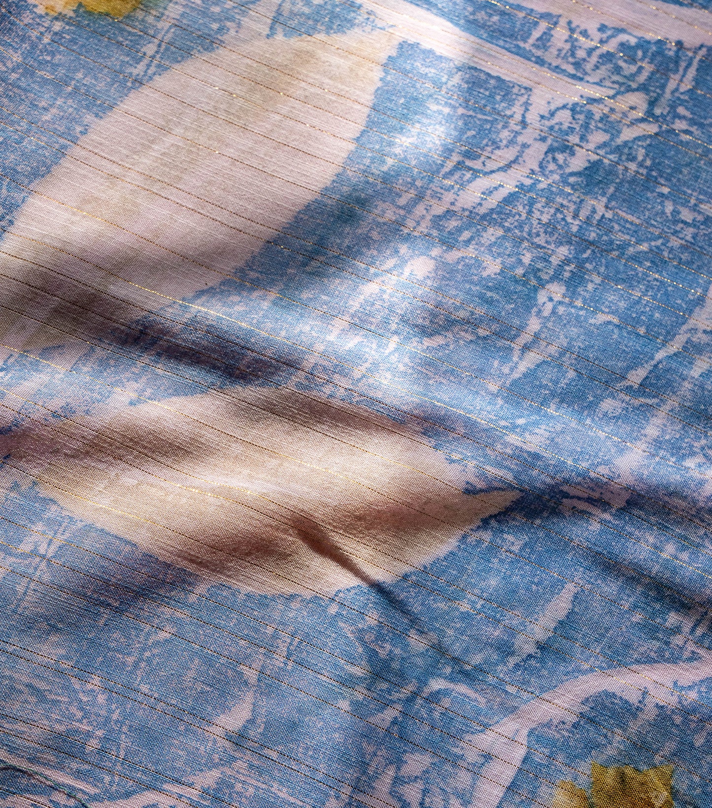 Guava Leaves Half Printed & Half Plain Design Cotton Candy Pink Modal Saree ( Hand Dyed With Indigo Powder & Manjeestha Roots)
