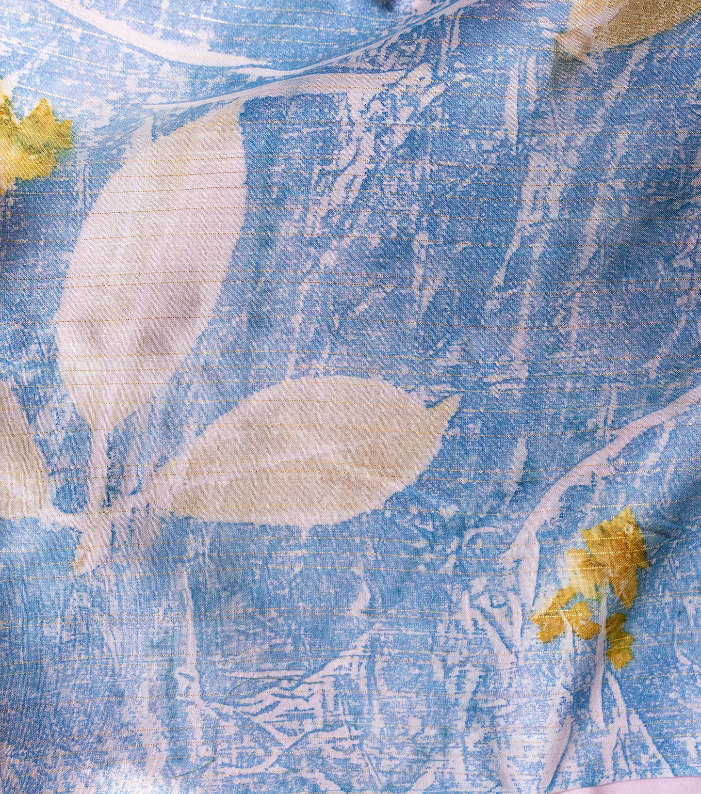 Guava Leaves Half Printed & Half Plain Design Cotton Candy Pink Modal Saree ( Hand Dyed With Indigo Powder & Manjeestha Roots)