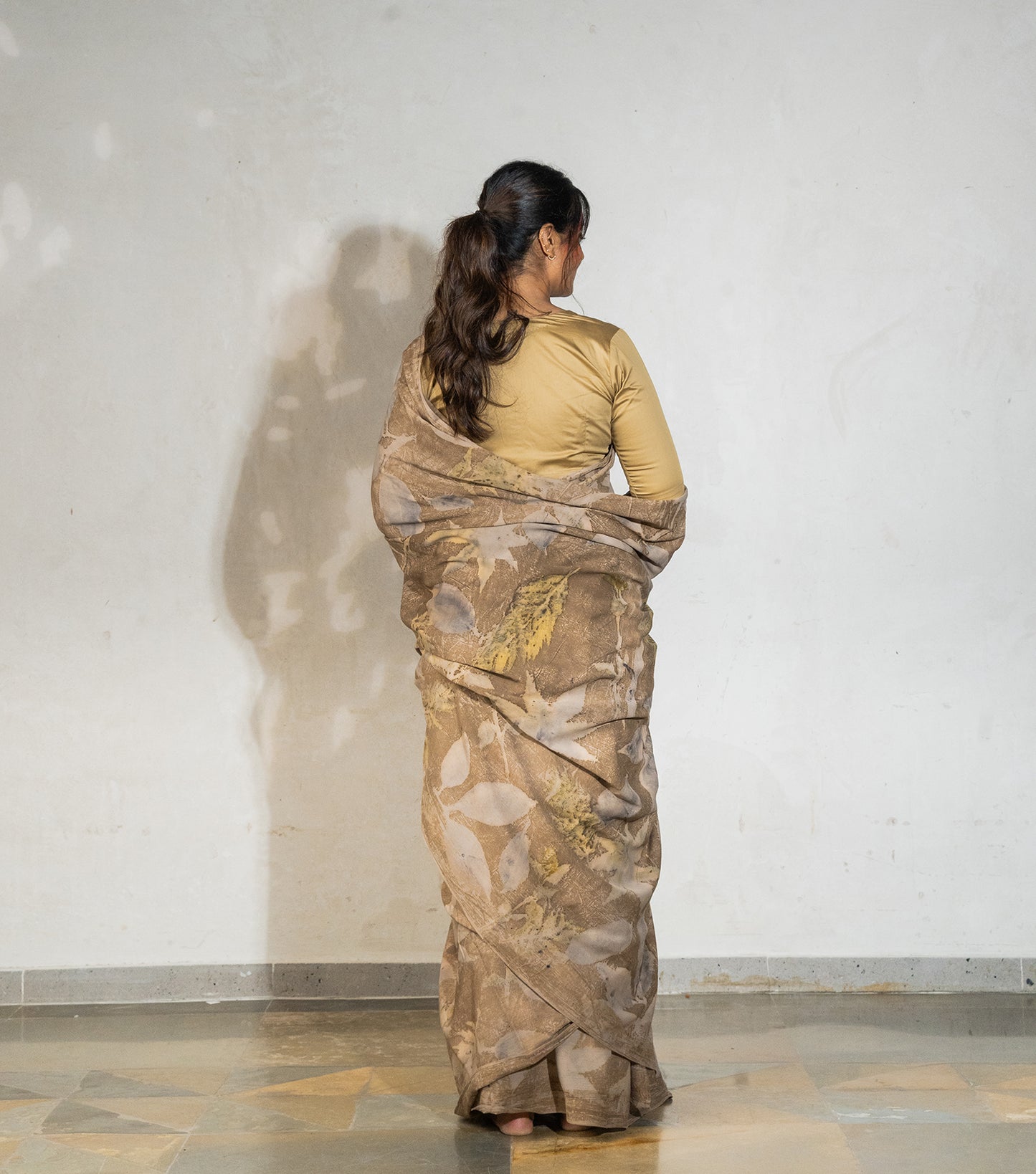 Mix Leaves All Over Coffee Brown Cotton Saree (Hand Dyed With Coffee & Chikori Powder)