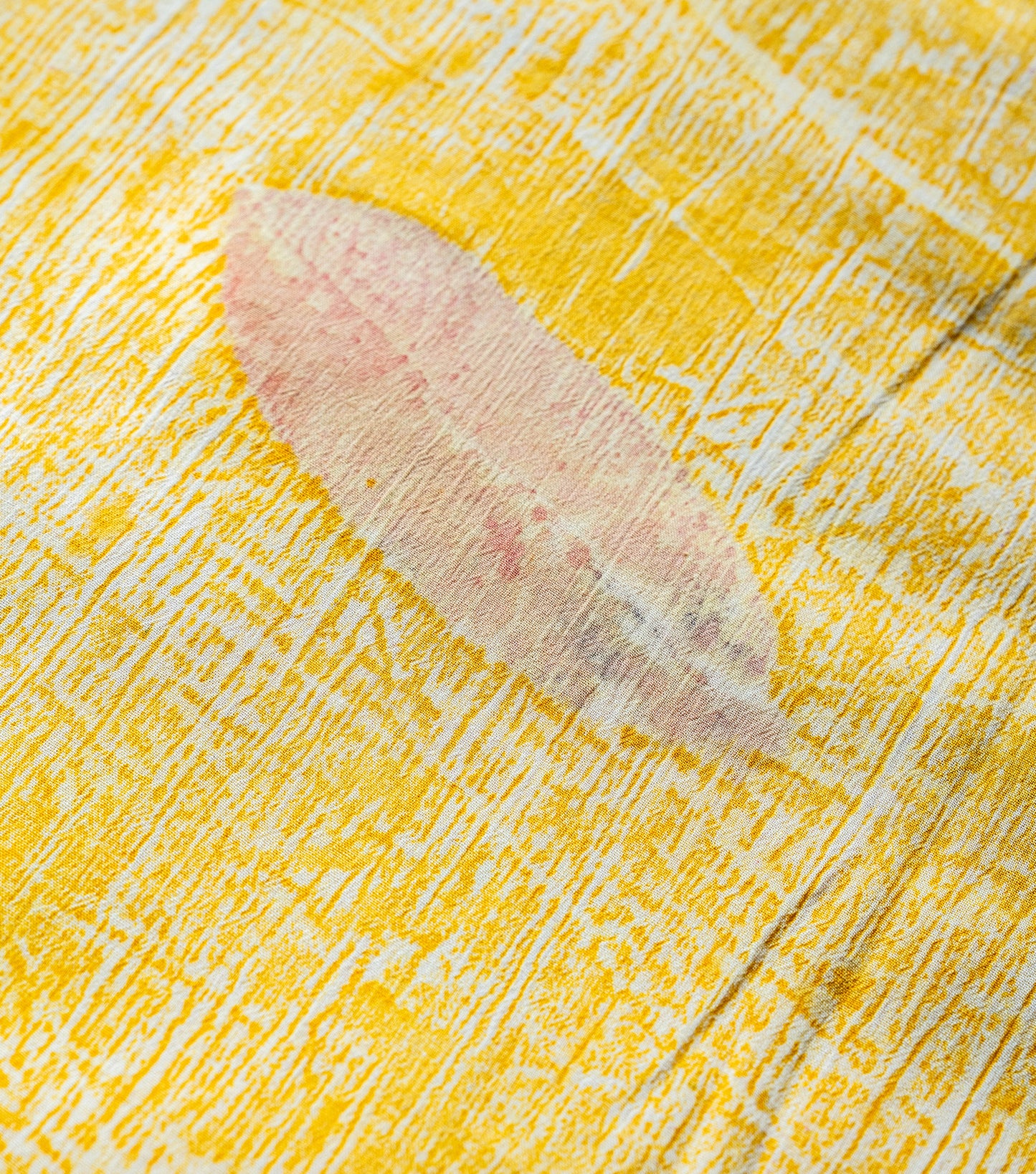 Guava Leaves All Over Golden Yellow Crush Cotton Saree (Hand Dyed With Jackfruit Extracts)