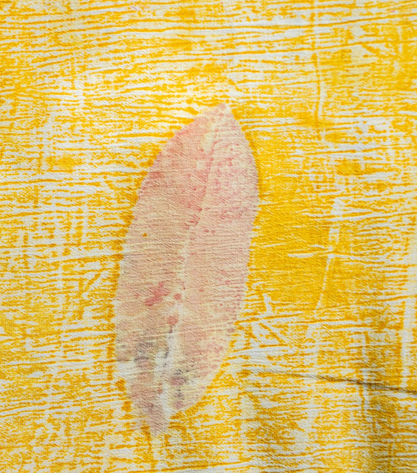 Guava Leaves All Over Golden Yellow Crush Cotton Saree (Hand Dyed With Jackfruit Extracts)