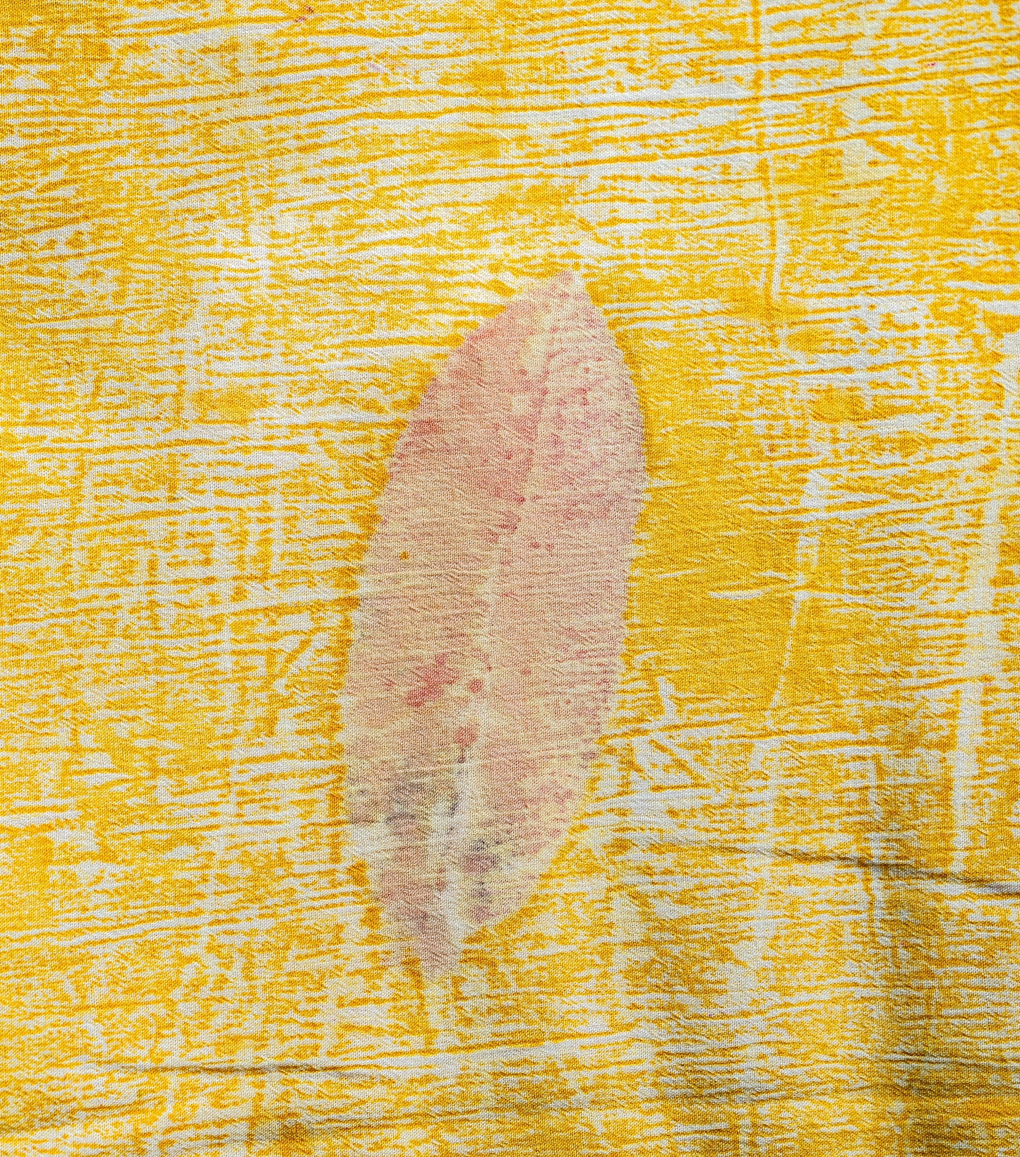 Guava Leaves All Over Golden Yellow Crush Cotton Saree (Hand Dyed With Jackfruit Extracts)