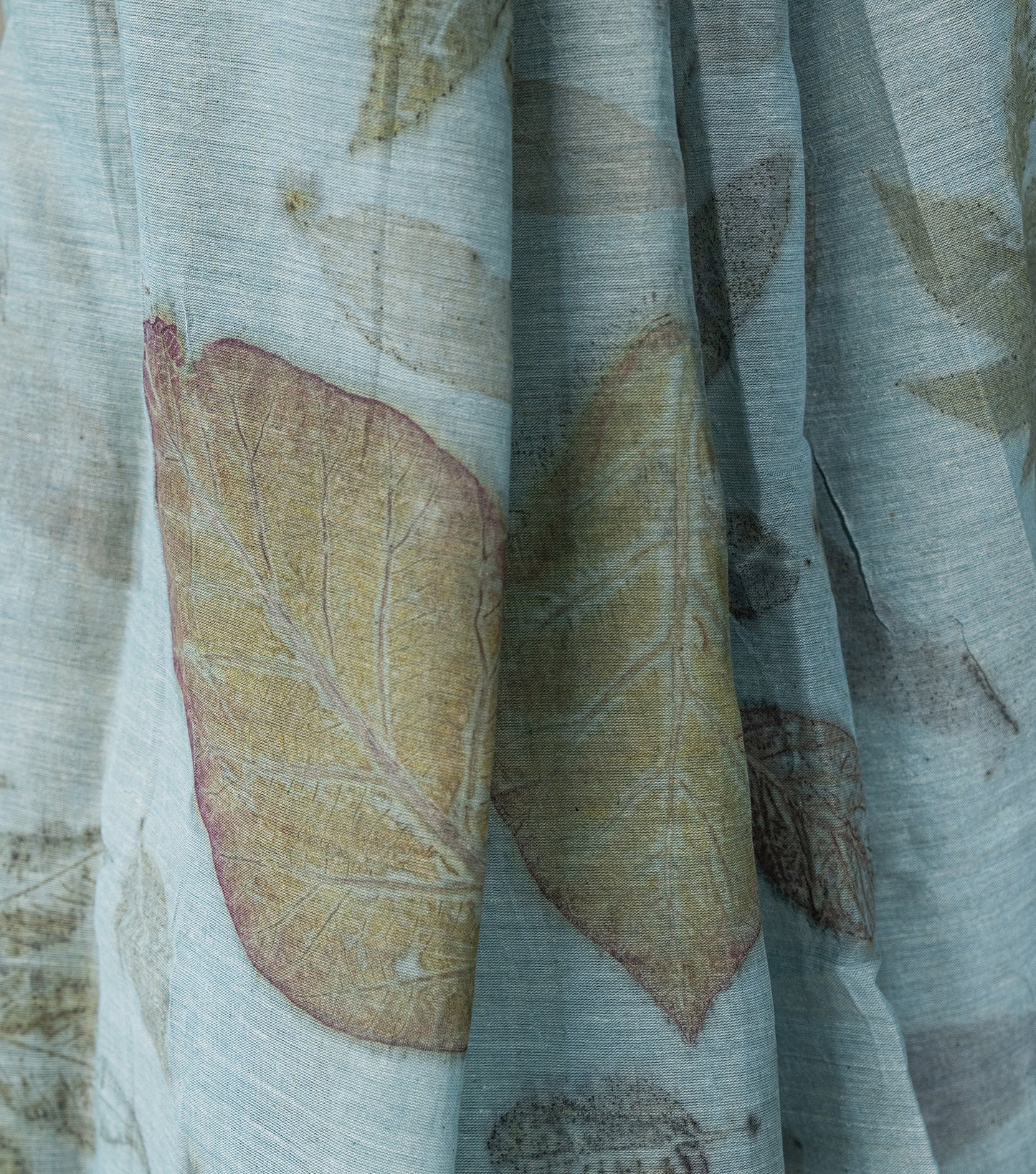Guava leaves All Over  Blueish Grey Cotton Saree (Hand Dyed With iron ore and indigo)