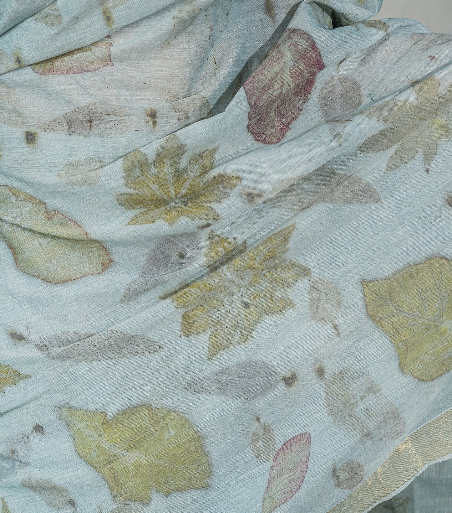 Guava leaves All Over  Blueish Grey Cotton Saree (Hand Dyed With iron ore and indigo)