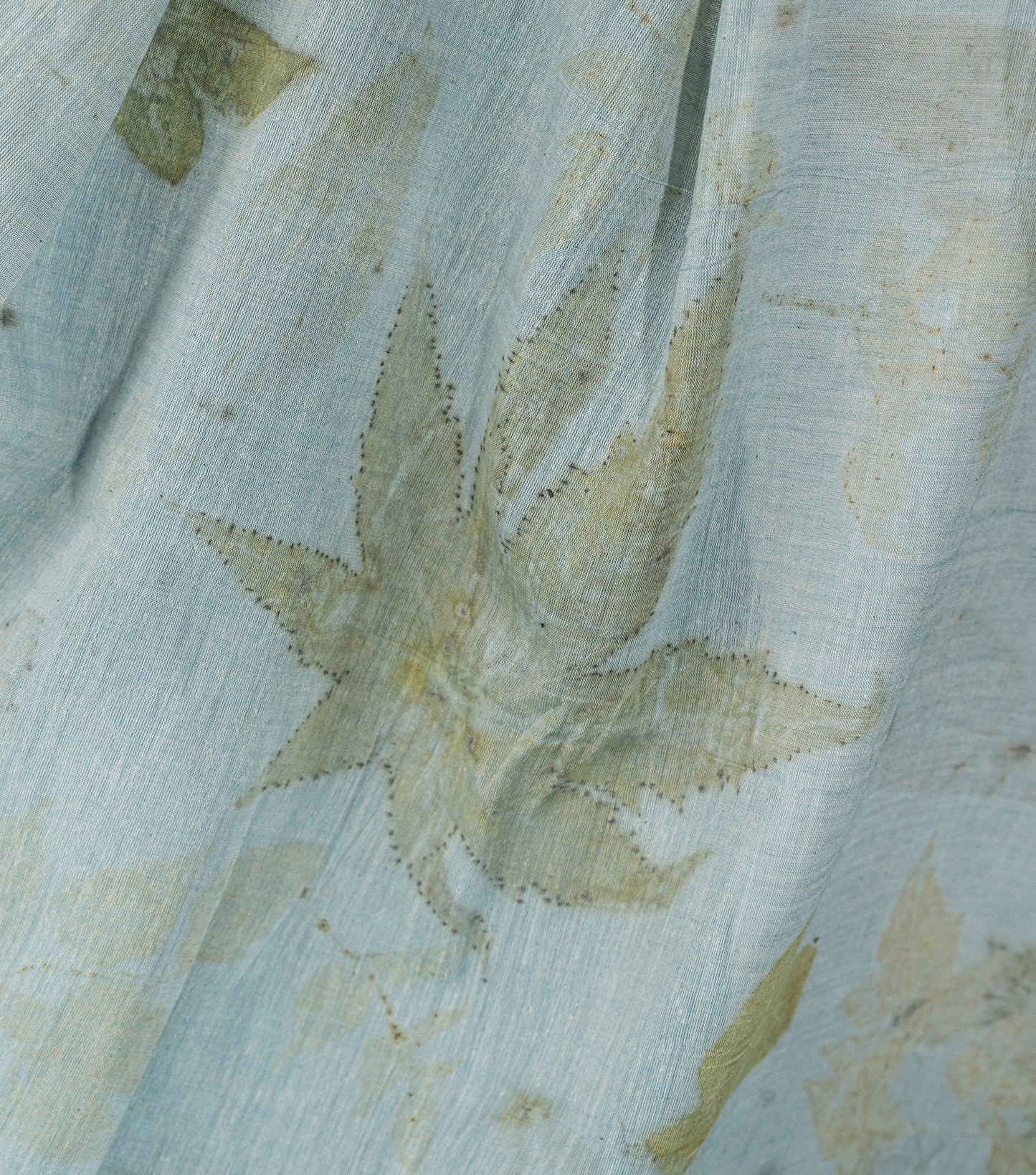 All Over With Mix leaves Blueish Grey Cotton Saree (Hand Dyed With iron ore and indigo)
